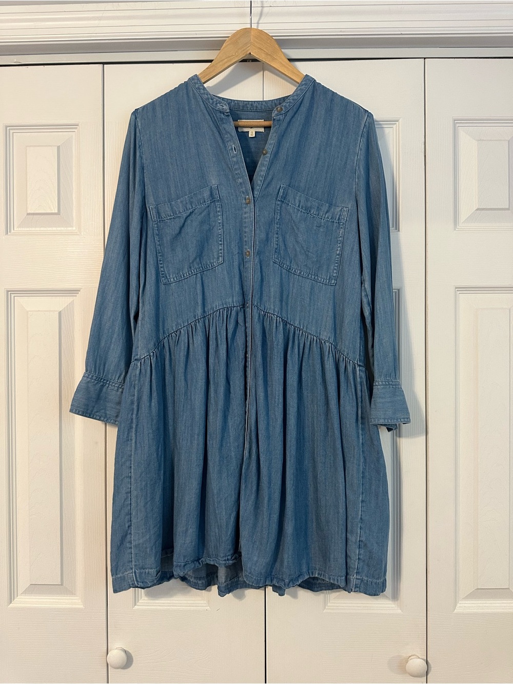 Light Blue Denim Tunic Button Down Dress, Small